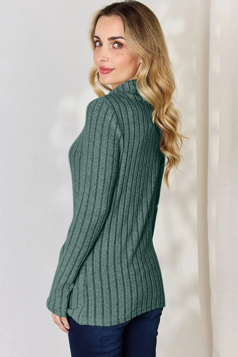 Basic Bae Full Size Ribbed Mock Neck Long Sleeve T-Shirt - Love Salve